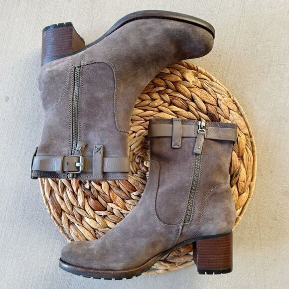 Trask Womens Madison Moto Gray Leather Block Heel Lug Sole Ankle Boots - Picture 7 of 7